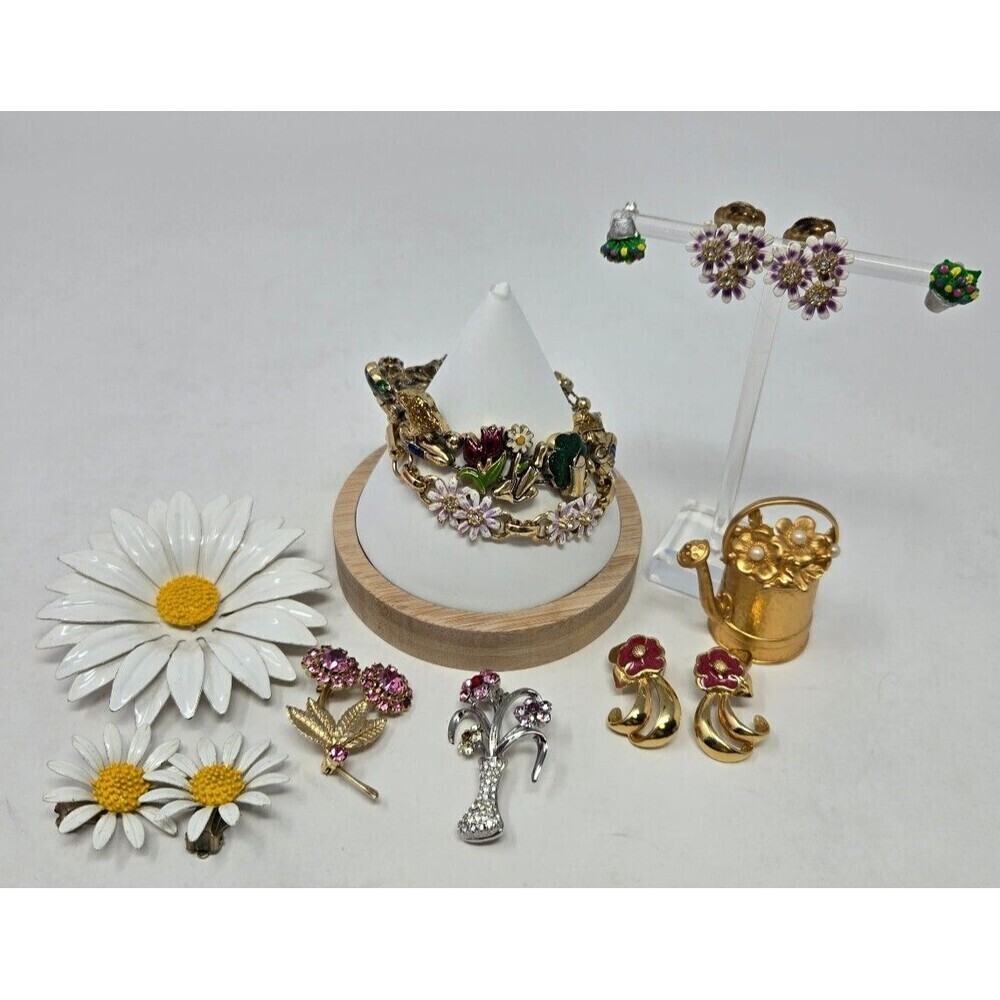 VINTAGE MODERN FASHION JEWELRY BUNDLE GARDEN SPRING FLOWERS BROOCH WOMEN FLORAL